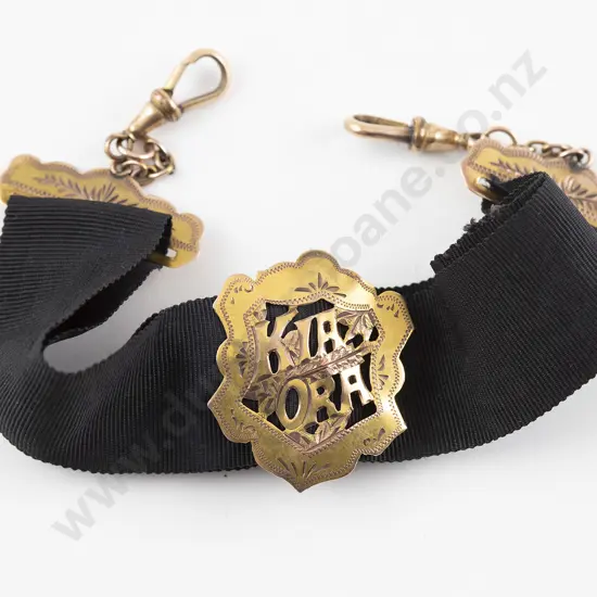 NZ Colonial 9ct Mounted Black Ribbon Braid Watch Fob
