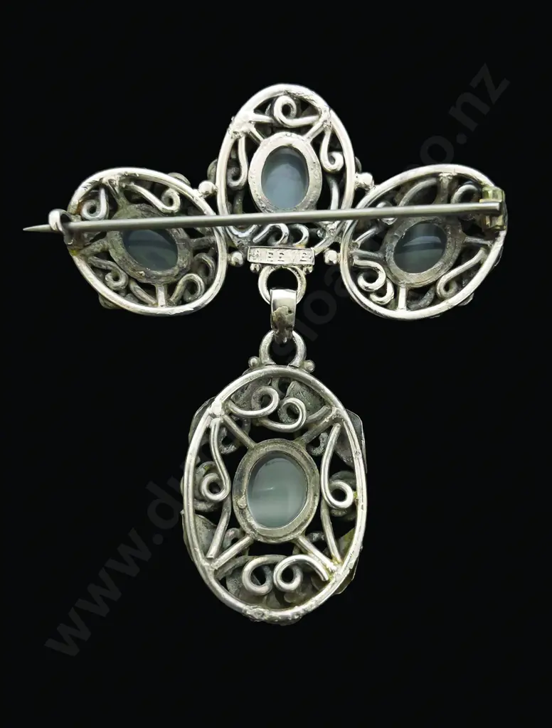 Elsie Reeve (NZ 1885-1927) Art Nouveau Design Silver and Moonstone Brooch Image 1++