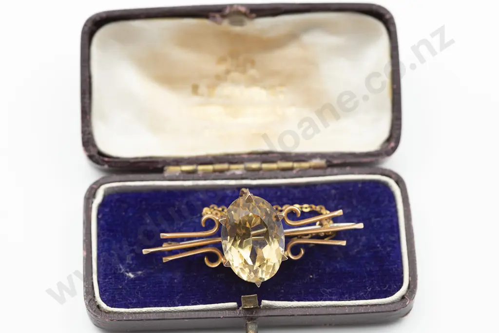Victorian 15ct Single Large Citrine Bar Brooch Image 1++