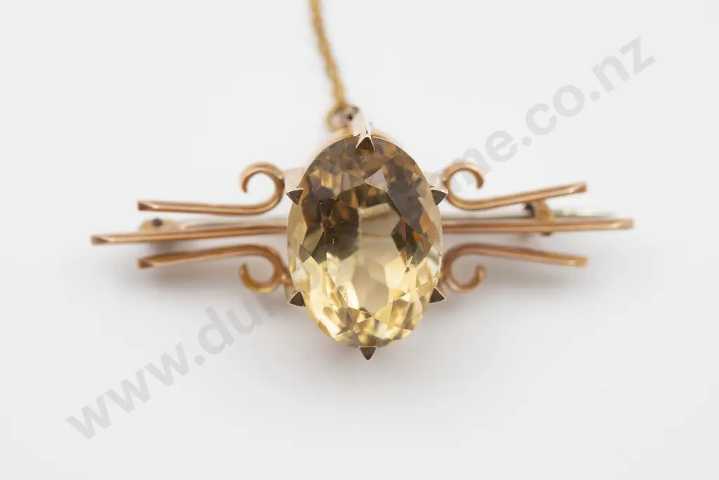 Victorian 15ct Single Large Citrine Bar Brooch Image 1++