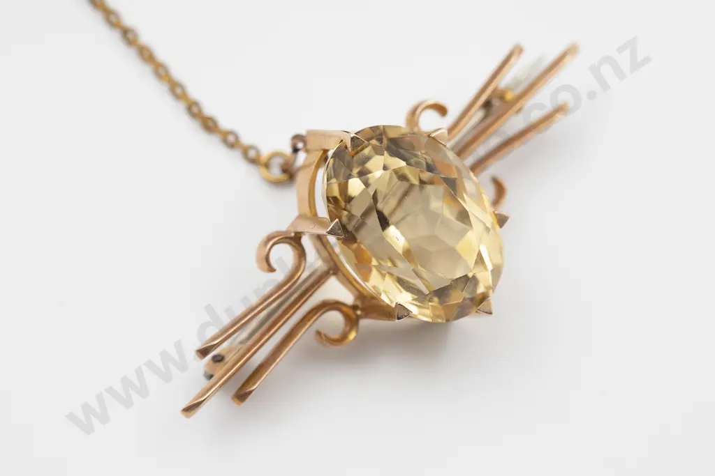 Victorian 15ct Single Large Citrine Bar Brooch Image 1++