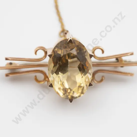 Victorian 15ct Single Large Citrine Bar Brooch