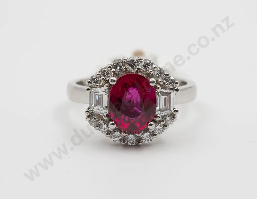 All Platinum 17stone Ruby and Diamond Cluster Ring Image 1++