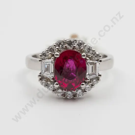 All Platinum 17stone Ruby and Diamond Cluster Ring