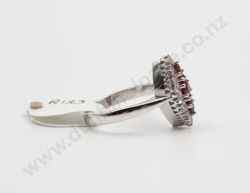 18ct White Gold 19stone Ruby and Diamond Marquise Cluster Ring Image 1++