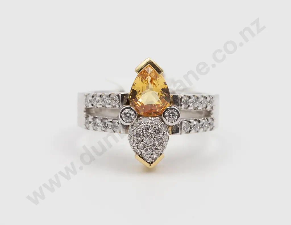 18ct Yellow & White Gold 37stone Yellow Sapphire and Diamond Dress Ring Image 1++