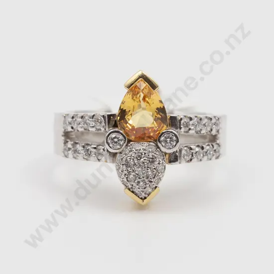 18ct Yellow & White Gold 37stone Yellow Sapphire and Diamond Dress Ring