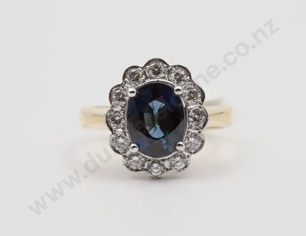 18ct Yellow & White Gold 13stone Sapphire and Diamond Cluster Ring Image 1++