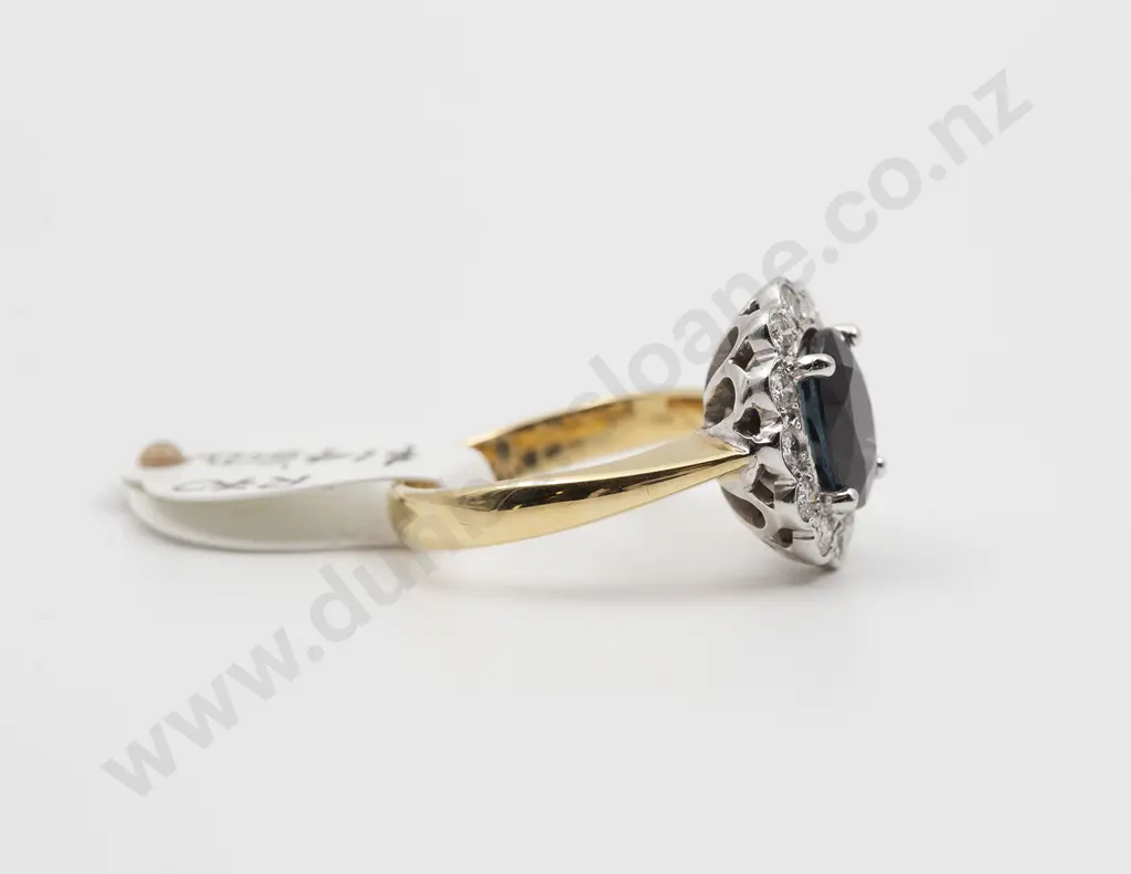 18ct Yellow & White Gold 13stone Sapphire and Diamond Cluster Ring Image 1++
