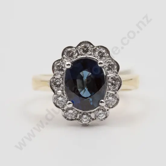 18ct Yellow & White Gold 13stone Sapphire and Diamond Cluster Ring