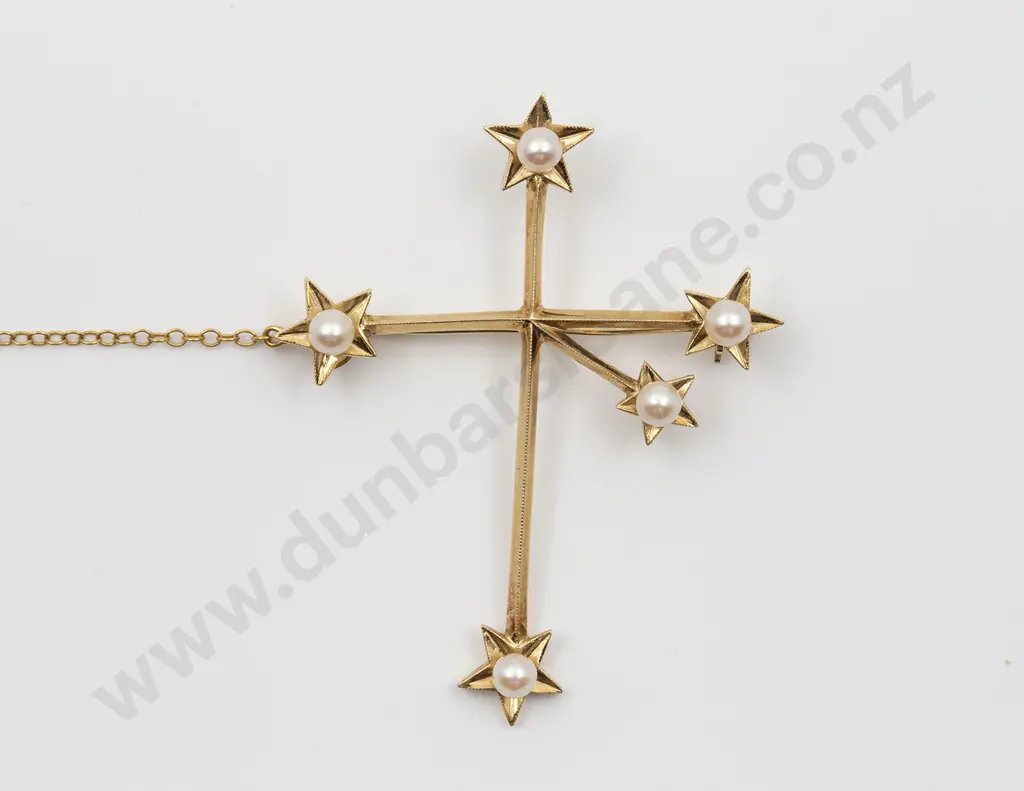 Mikimoto 14ct Modern Design Southern Cross Brooch Image 1++
