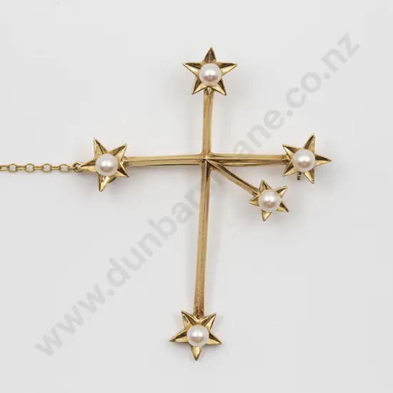 Mikimoto 14ct Modern Design Southern Cross Brooch