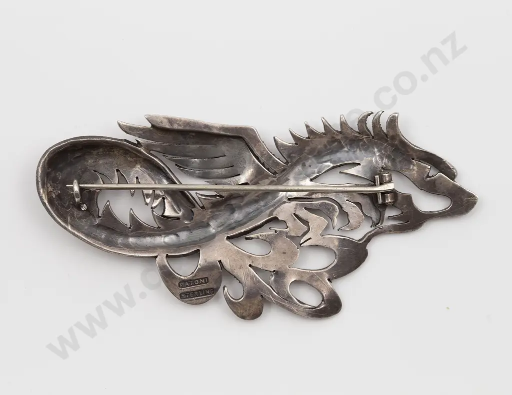 NZ Silver Patoni Dragon Brooch Image 1++