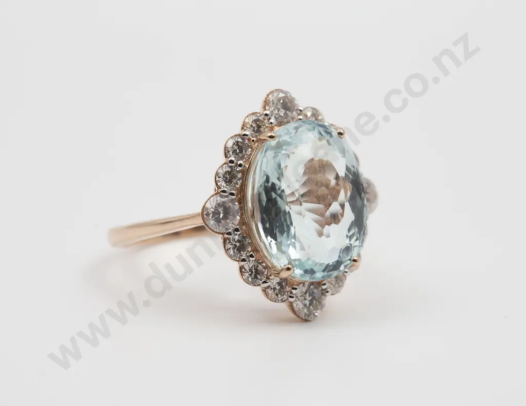 14ct Rose and White Gold 17stone Aquamarine and Diamond Cluster Ring Image 1++