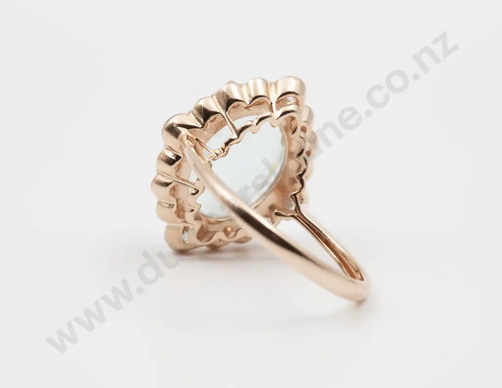 14ct Rose and White Gold 17stone Aquamarine and Diamond Cluster Ring Image 1++