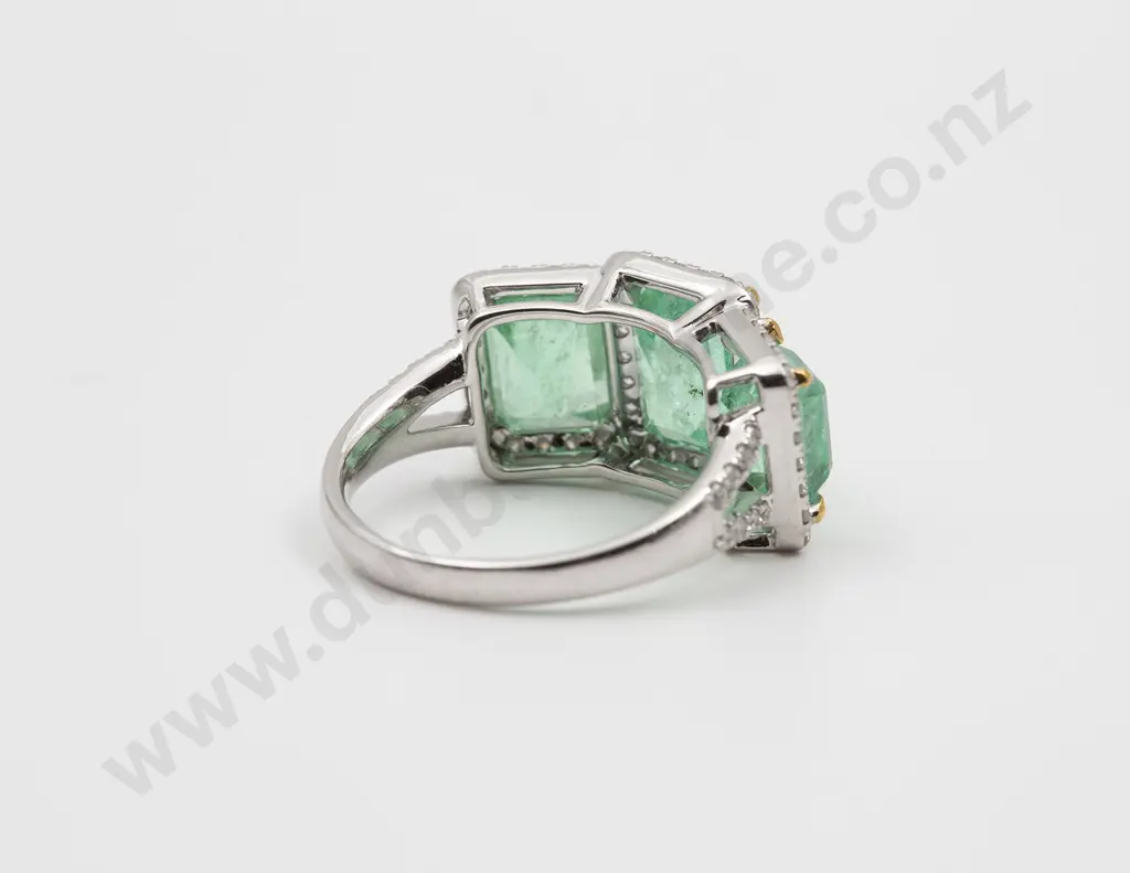 14ct White & Yellow Gold Columbian Emerald and Diamond Bridge Ring Image 1++