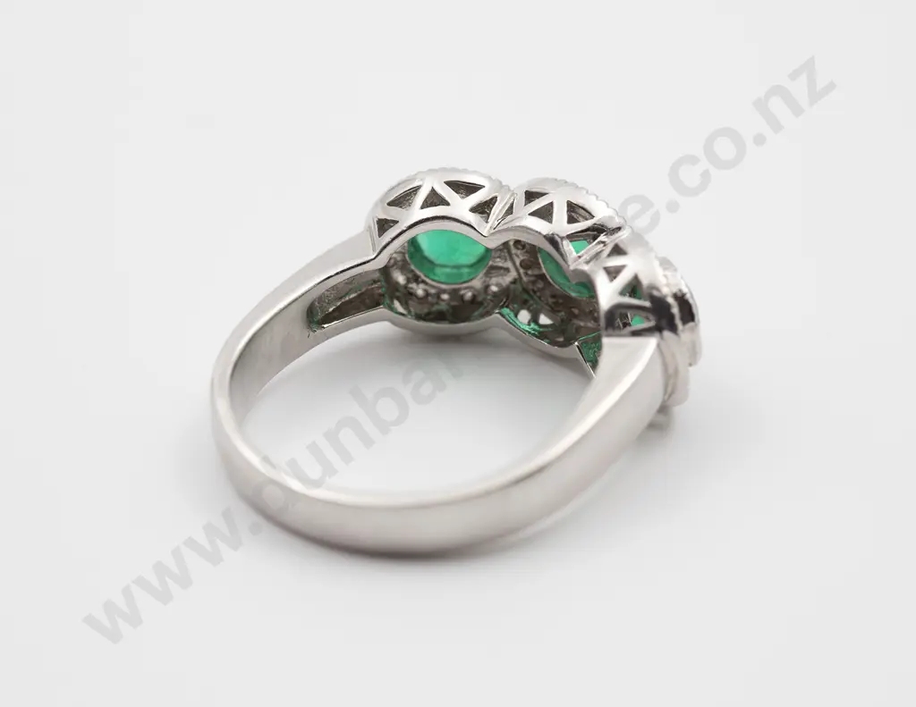 14ct White Gold Emerald and Diamond Triple Cluster Ring Image 1++