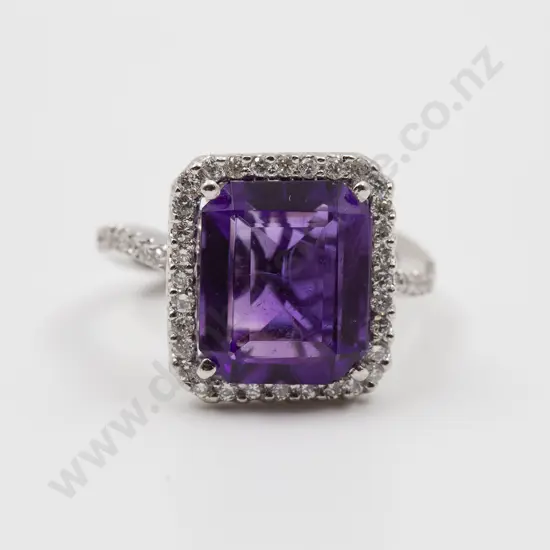 18ct White Gold 49stone Amethyst & Diamond Cluster Ring