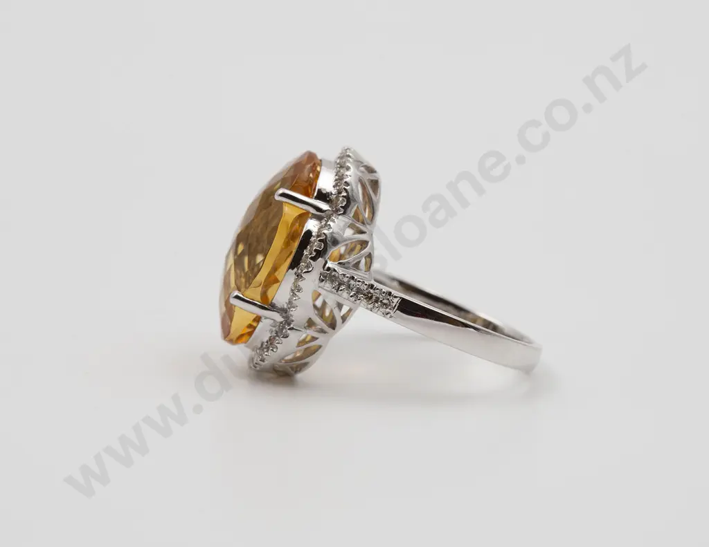 18ct White Gold 43stone Citrine and Diamond Cluster Ring Image 1++