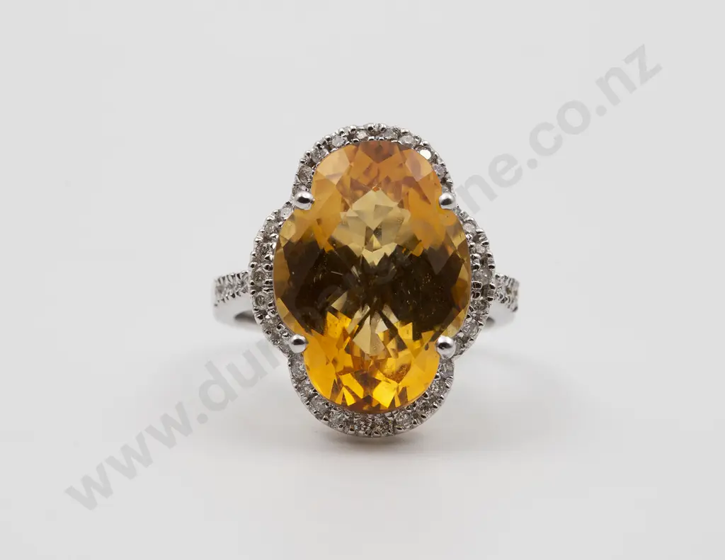 18ct White Gold 43stone Citrine and Diamond Cluster Ring Image 1++