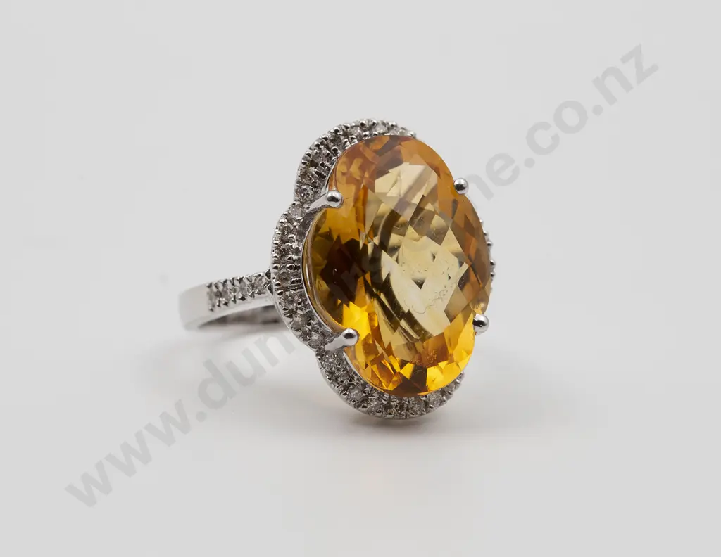 18ct White Gold 43stone Citrine and Diamond Cluster Ring Image 1++