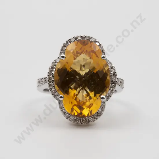 18ct White Gold 43stone Citrine and Diamond Cluster Ring