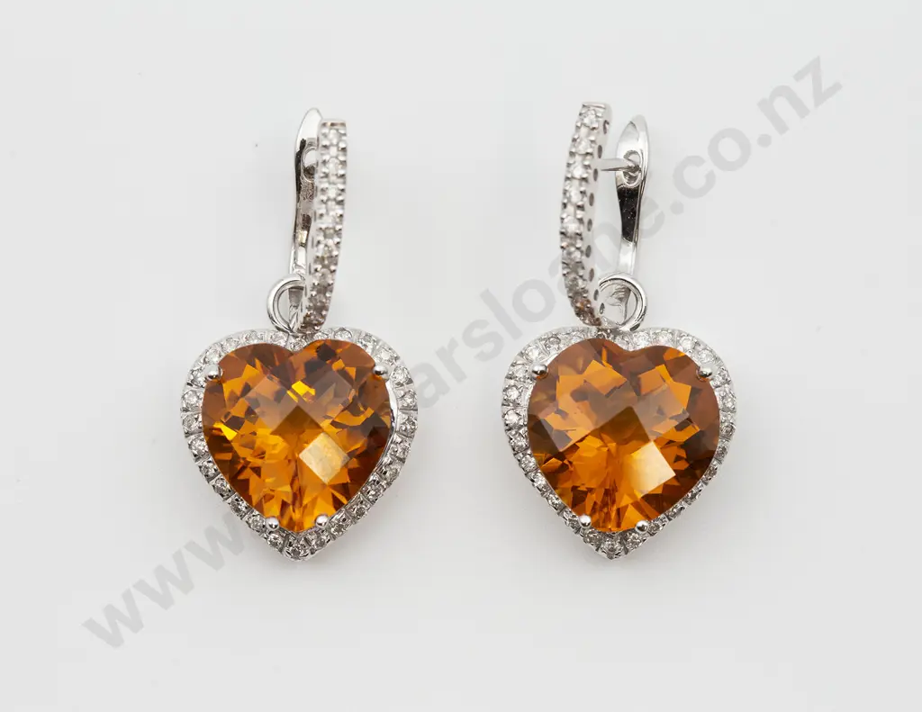 Pair 18ct White Gold Citrine and Diamond Pendant Earrings Image 1++
