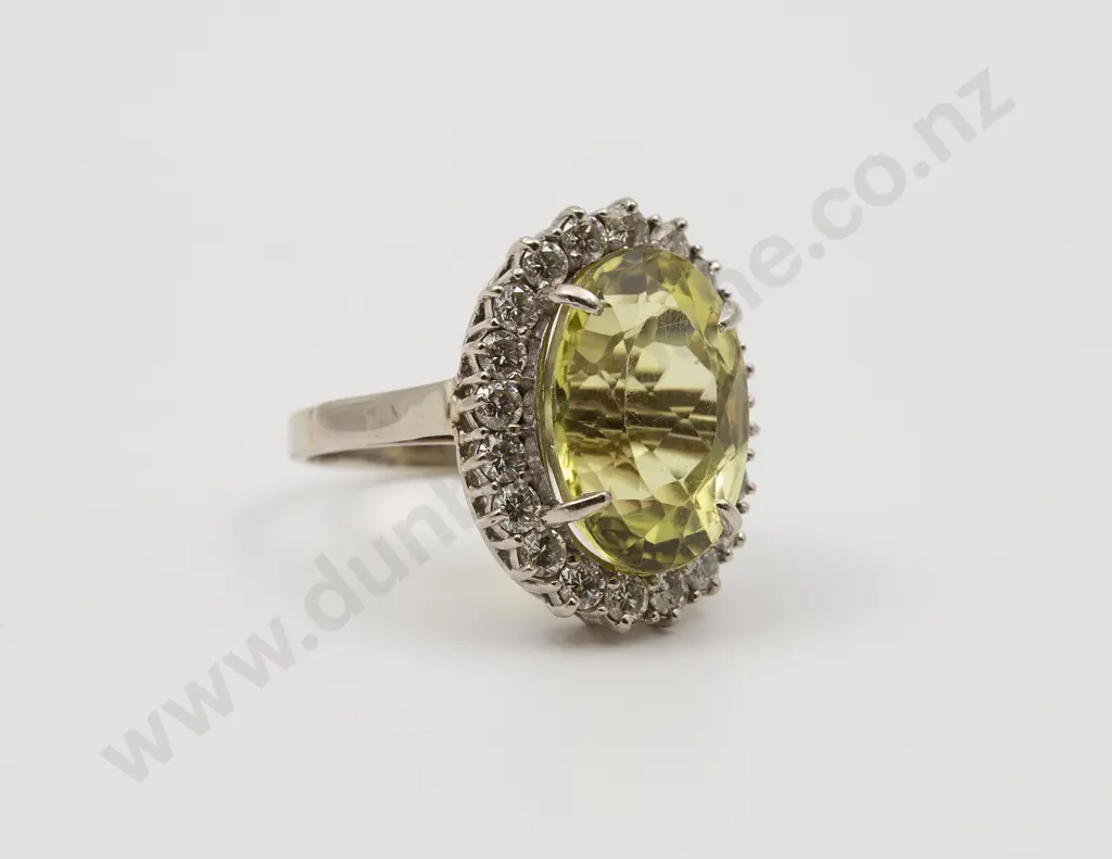 14ct White Gold 21stone Green Quartz and Diamond Cluster Ring Image 1++