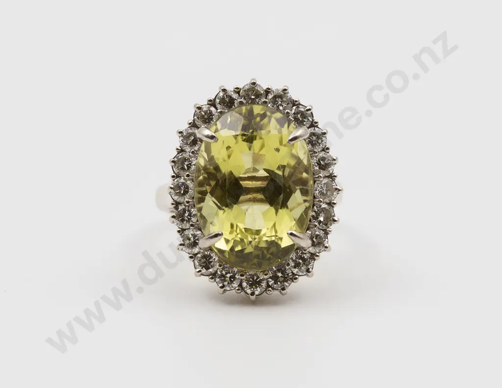 14ct White Gold 21stone Green Quartz and Diamond Cluster Ring Image 1++