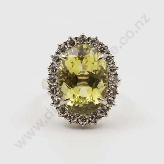 14ct White Gold 21stone Green Quartz and Diamond Cluster Ring