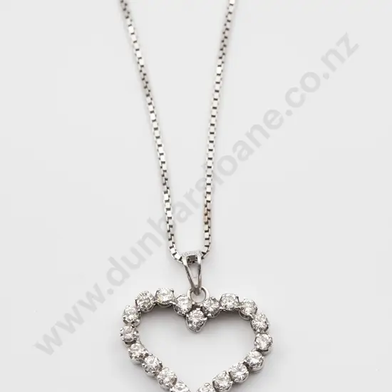 18ct White Gold 20stone Diamond Heart Pendant