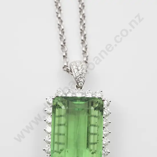 18ct White Gold Single Green Fluorite and Diamond Pendant