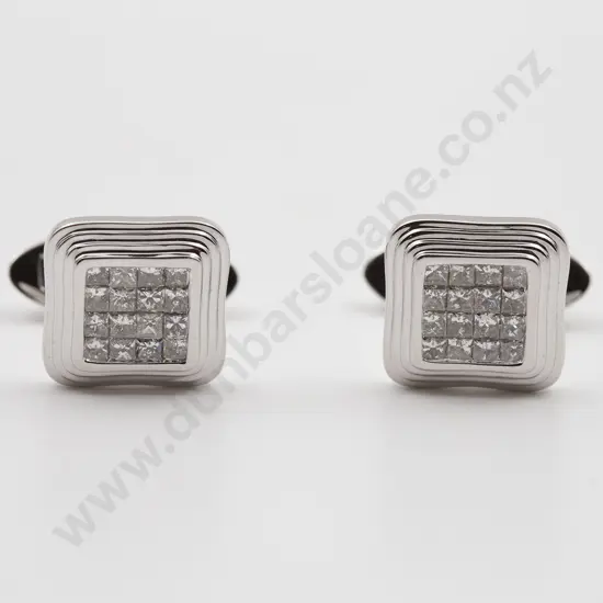 Pair 18ct White Gold Diamond Cuff Links