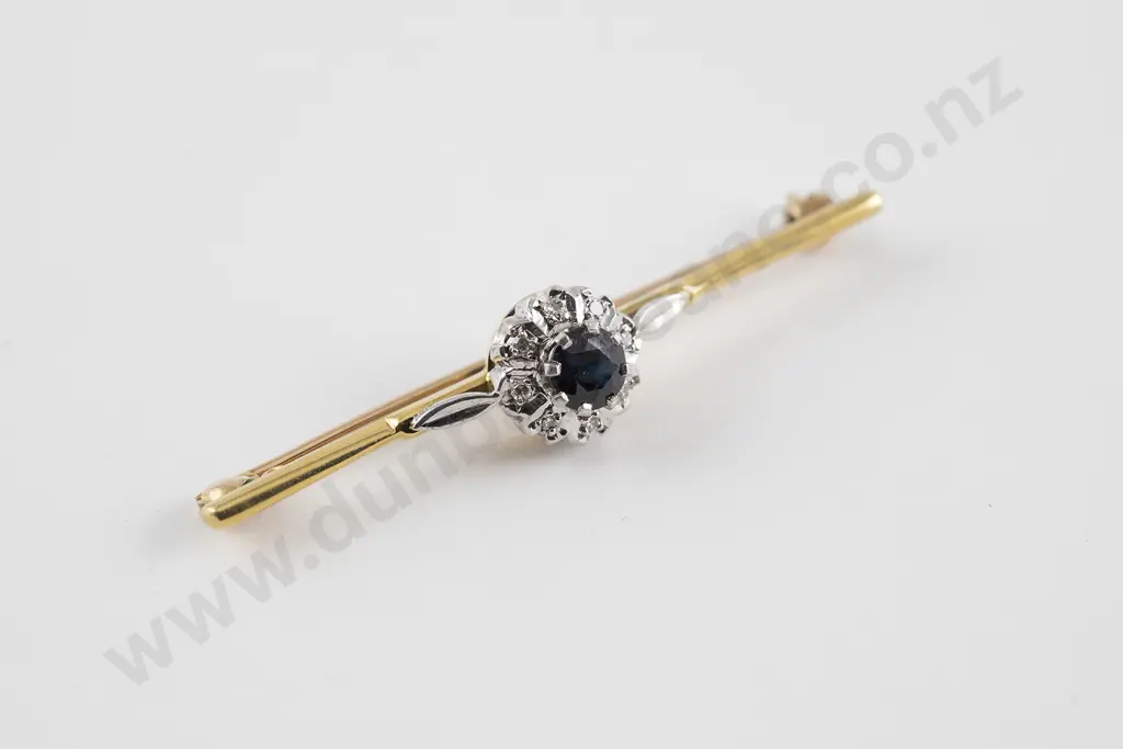 18ct Nine Stone Sapphire and Diamond Cluster Bar Brooch Image 1++