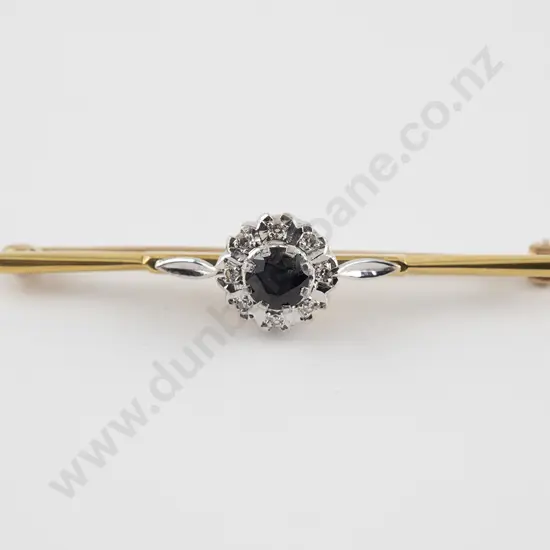 18ct Nine Stone Sapphire and Diamond Cluster Bar Brooch