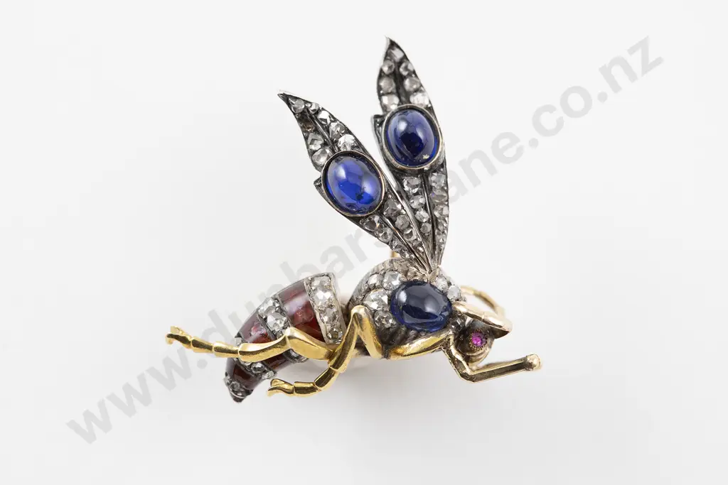 Victorian 18ct and Silver Gem Set Wasp Brooch Image 1++
