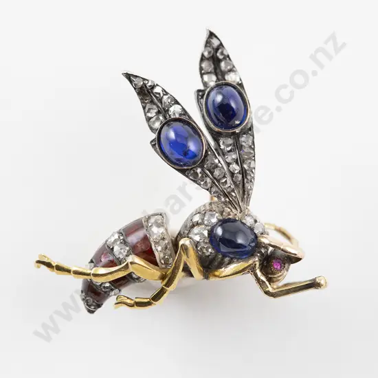Victorian 18ct and Silver Gem Set Wasp Brooch