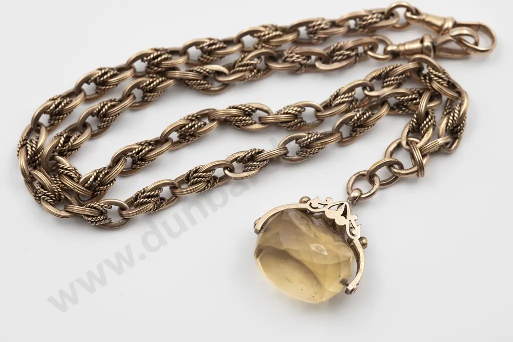 9ct Trace and Rope Link Albert Chain Necklace Image 1++