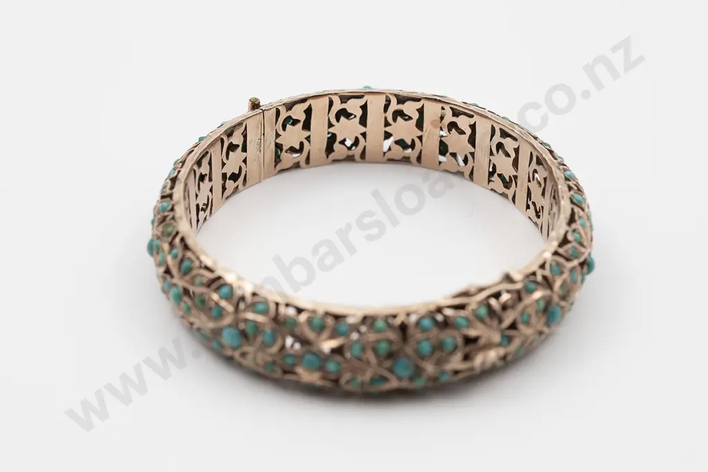 9ct Turquoise Hinged Snap Bangle Image 1++