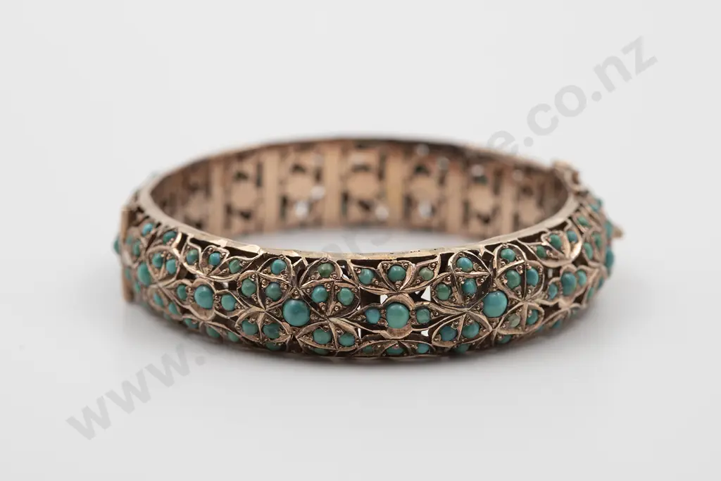 9ct Turquoise Hinged Snap Bangle Image 1++
