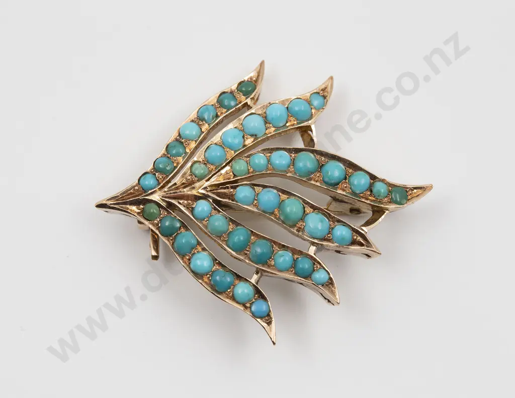 14ct Turquoise Leaf Spray Brooch Image 1++