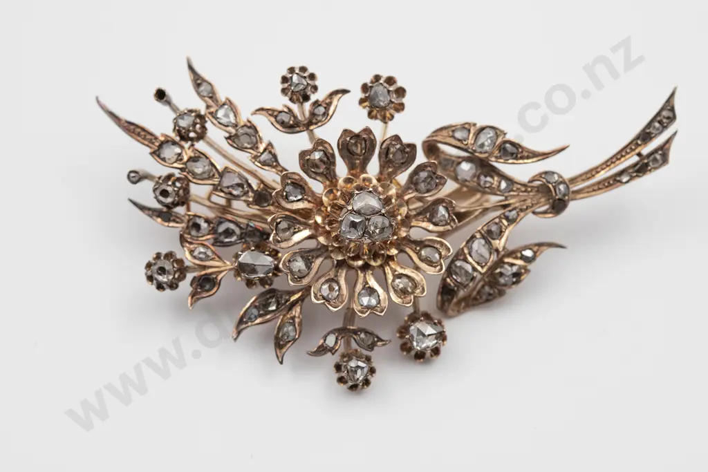 Late C19th European (French) 14ct and Diamond Spray Brooch Image 1++