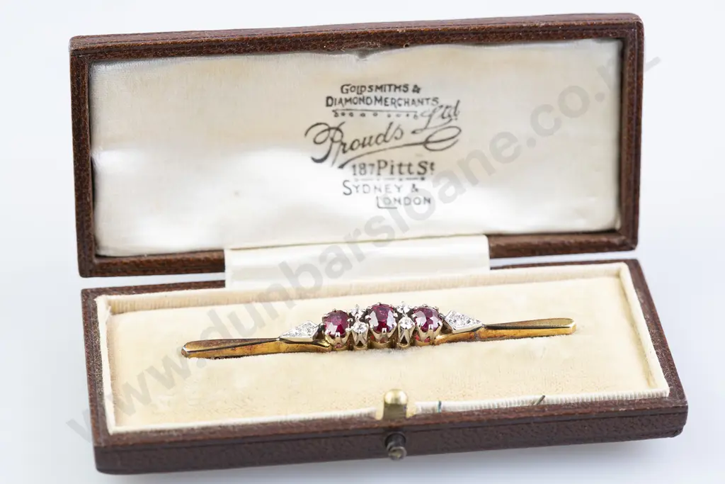18ct Eleven Stone Ruby and Diamond Bar Brooch Image 1++