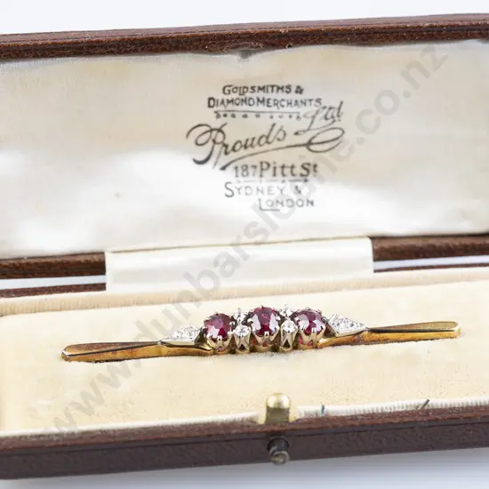 18ct Eleven Stone Ruby and Diamond Bar Brooch