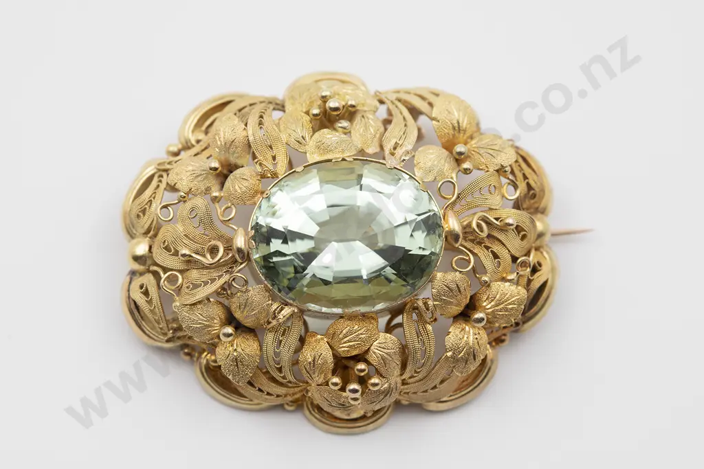 C19th European 9ct Single Aquamarine Brooch Image 1++