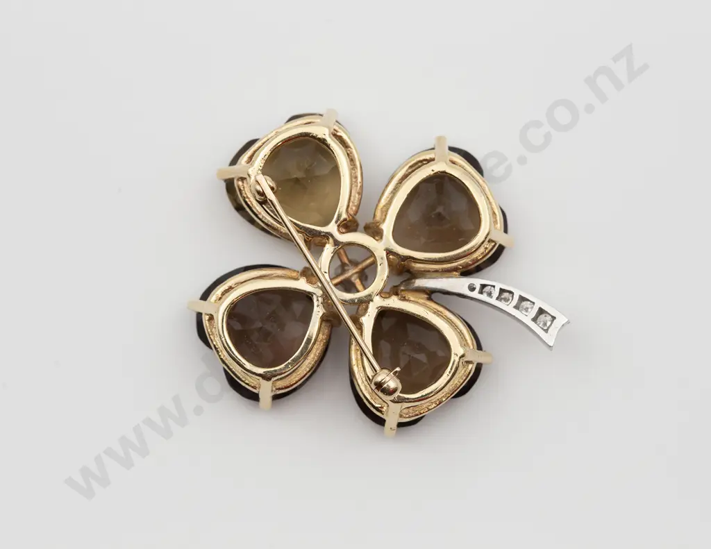 14ct Smokey Quartz Four Leaf Clover Brooch Image 1++
