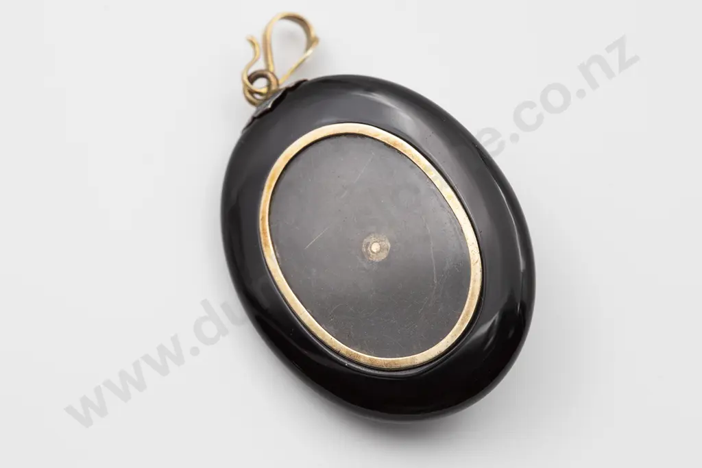Victorian Onyx and Single Diamond Photo Locket Image 1++