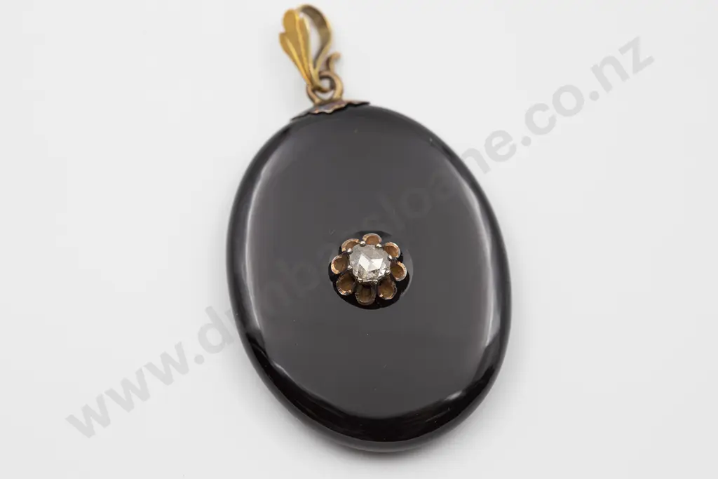 Victorian Onyx and Single Diamond Photo Locket Image 1++