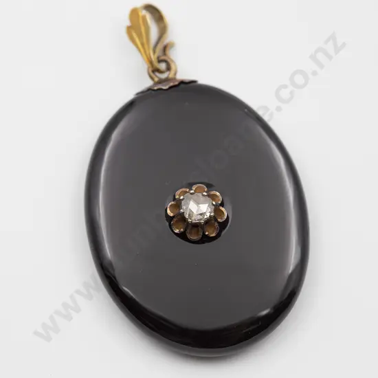 Victorian Onyx and Single Diamond Photo Locket