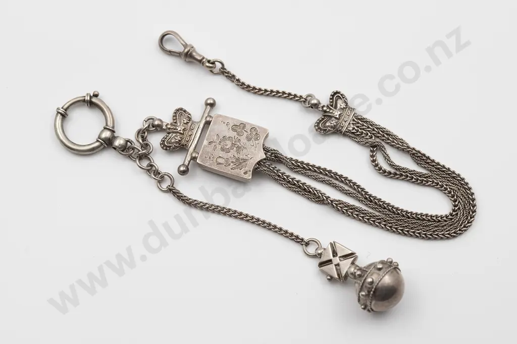 Unmarked Silver Pocket Watch Fob Chain Image 1++